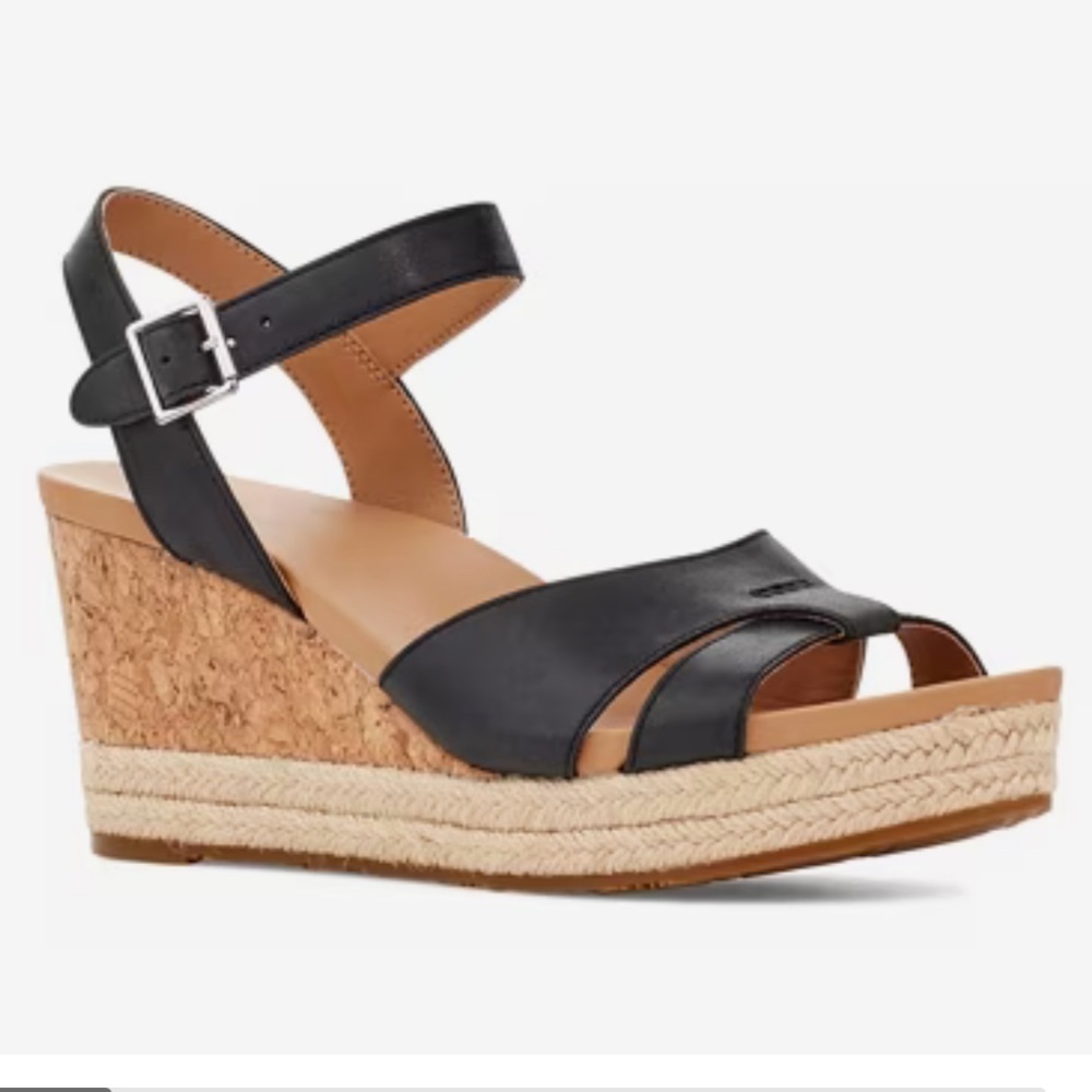 UGG|Cloverdale Espadrille Wedge Sandal in black & tan •••Beachy & Boho Size 9 - Picture 2 of 16